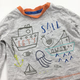 'Sail Away' Sea Creatures & Ships Grey & Orange Long Sleeve Top - Boys 0-3 Months