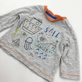 'Sail Away' Sea Creatures & Ships Grey & Orange Long Sleeve Top - Boys 0-3 Months