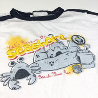 'Let's Explore The Seashore' Crab & Sandcastle White, Blue & Navy T-Shirt - Boys 0-3m