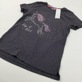**NEW** 'Keep It Real' Sequins Unicorn Grey & Pink T-Shirt - Girls 12-13 Years