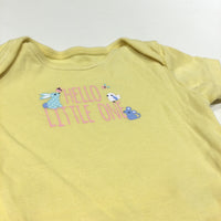 'Hello Little One' Animals Yellow Short Sleeve Bodysuit - Girls 0-3 Months