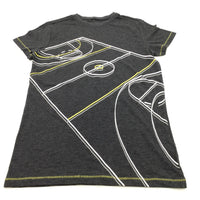 Basketball Court Dark Grey T-Shirt - Boys 11-12 Years