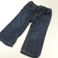 Dark Blue Lined Denim Pull On Jeans - Boys 3-6 Months