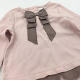 Pale Pink Jersey Dress with Brown Bow Detail - Girls 3-6 Months