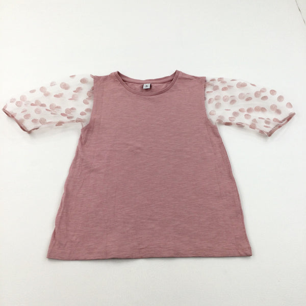 Spotty Net Sleeves Pink T-Shirt - Girls 12 Years