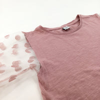 Spotty Net Sleeves Pink T-Shirt - Girls 12 Years