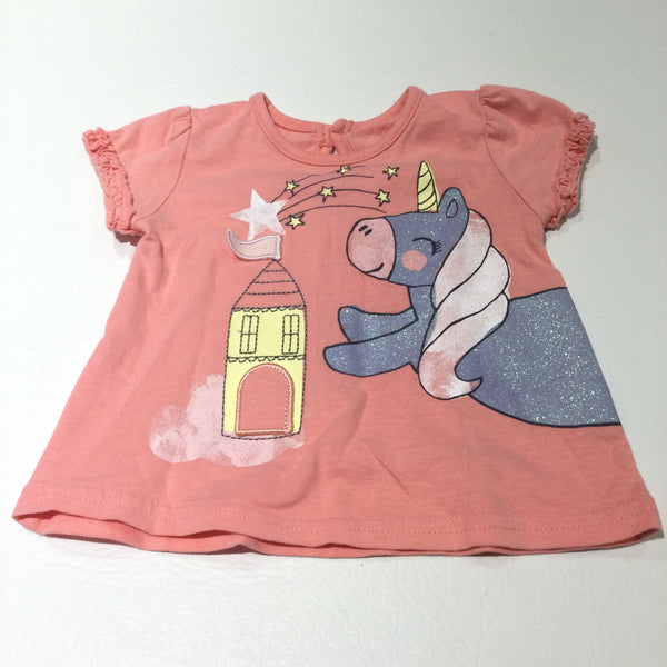 Unicorn & Castle Glittery Pink T-Shirt - Girls 0-3 Months