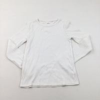 White Ribbed Long Sleeve Top - Girls 12 Years