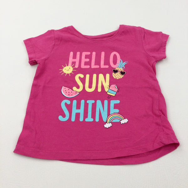 'Hello Sun Shine' Dark Pink T-Shirt - Girls 3-4 Years
