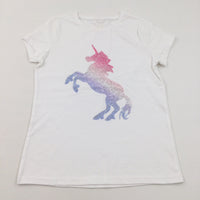 Diamontes Unicorn White T-Shirt - Girls 11-12 Years