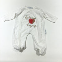 'Apple Of My Eye' Appliqued Cream Velour Lightweight Pramsuit - Girls 0-3 Months