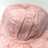 Pink Broderie Cotton Sun Hat - Girls 0-3 Months