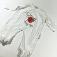 'Apple Of My Eye' Appliqued Cream Velour Lightweight Pramsuit - Girls 0-3 Months