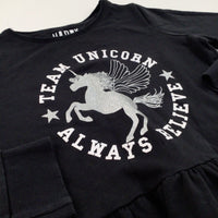 'Team Unicorn Always Believe' Black Jersey Dress - Girls 11-12 Years