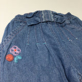 Flowers Embroidered Lined Light Blue Denim Jeans - Girls 0-3 Months