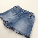 Mid Blue Denim Shorts with Adjustable Waistband - Girls 4-5 Years