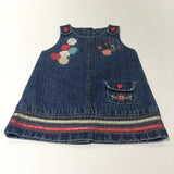 Flowers Embroidered Dark Blue Denim Dungaree Dress - Girls 0-3 Months