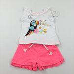 **NEW** 'Hello Sunshine' Glittery Toucan White & Pink T-Shirt & Shorts Set - Girls 3-6 Months