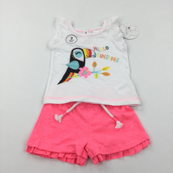 **NEW** 'Hello Sunshine' Glittery Toucan White & Pink T-Shirt & Shorts Set - Girls 3-6 Months