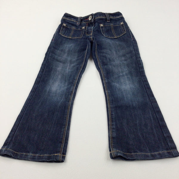 Dark Blue Denim Jeans with Adjustable Waistband - Girls 6 Years
