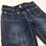 Dark Blue Denim Jeans with Adjustable Waistband - Girls 6 Years