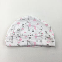 Unicorns & Cats White Hat  - Girls 0-3 Months