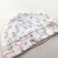 Unicorns & Cats White Hat  - Girls 0-3 Months