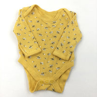 Flowery Yellow Long Sleeve Bodysuit - Girls 0-3 Months