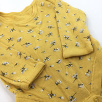 Flowery Yellow Long Sleeve Bodysuit - Girls 0-3 Months