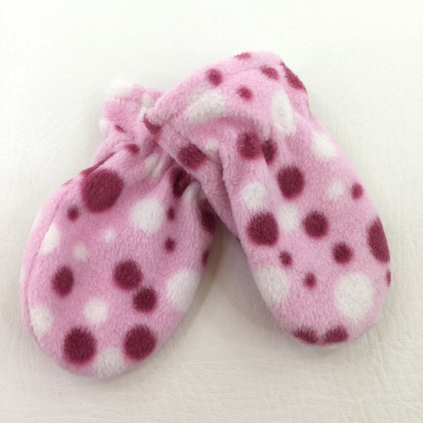 Pink Spots Fleece Mitts - Girls 0-3 Months