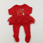 'My Frist Christmas' Appliqued Red Babygrow with Net Skirt - Girls 0-3 Months