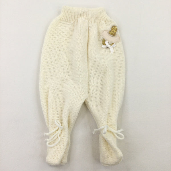 Dummy Applique Cream Knitted Trousers - Girls 0-3 Months