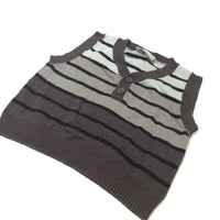 Brown, Mushroom & Grey Striped Lightweight Knitted Tank Top - Boys 3-6 Months