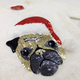 Pug Dog Sequins White Fluffy Christmas Jumper - Girls 9-10 Years
