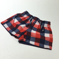 Red, White & Navy Checked Cotton Shorts - Boys 3-6 Months