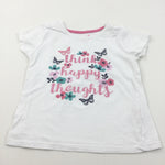 'Think Happy Thoughts' Flowers & Butterflies Glittery White T-Shirt - Girls 6-7 Years
