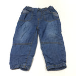 Mid Blue Denim Effect Lined Cotton Trousers - Boys 9-12 Months