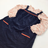 Navy & Red Lightweight Corduroy Dress & Patterned Red & White Cotton Long Sleeve Top Set - Girls 6-7 Years