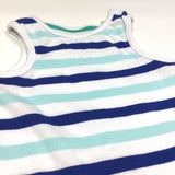 Blue & White Striped Sleeveless Jersey Romper - Boys Newborn