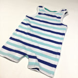 Blue & White Striped Sleeveless Jersey Romper - Boys Newborn