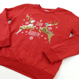 'Team Rudolph' Sequin Flip Red Lightweight Christmas Sweatshirt - Girls 6-7 Years