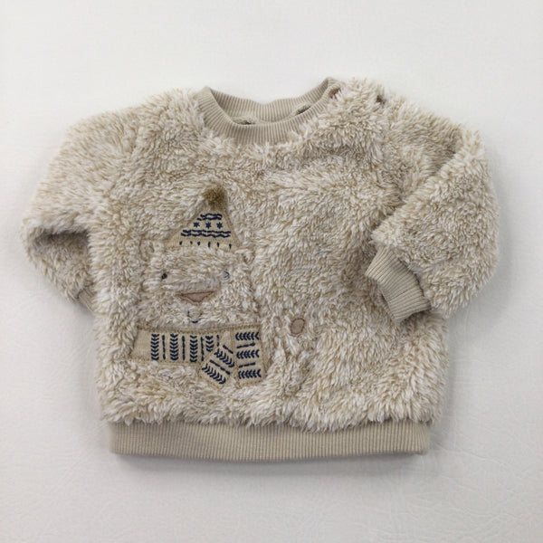Bear Appliqued Beige Fluffy Fleece Jumper - Boys Newborn