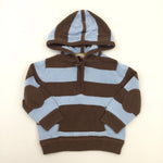 Blue & Brown Stripe Quarter Zip Hoodie - Boys 3-6 Months