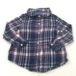 Navy, White & Pink Checked Flannel Shirt/Blouse - Girls 18-24 Months