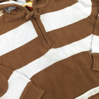 Blue & Brown Stripe Quarter Zip Hoodie - Boys 3-6 Months