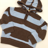 Blue & Brown Stripe Quarter Zip Hoodie - Boys 3-6 Months