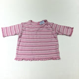 Pink, White & Mauve Striped Long Sleeve Top with Frilly Hems - Girls Newborn