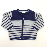 Blue & Grey Stripe Cardigan - Boys 3-6 Months