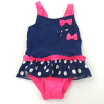 Navy, Pink & White Swimming Costume - Girls 18-24 Months