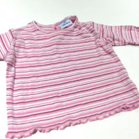 Pink, White & Mauve Striped Long Sleeve Top with Frilly Hems - Girls Newborn